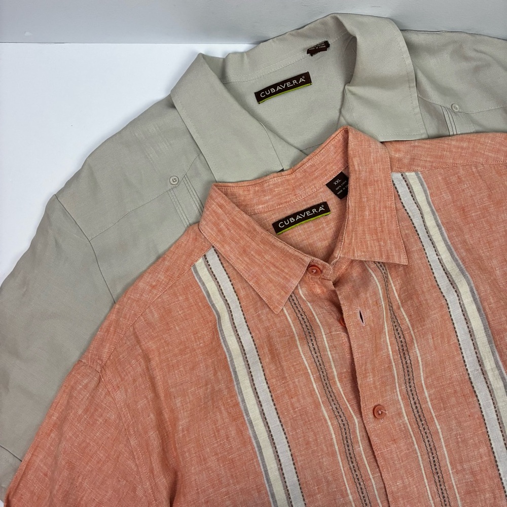 Cubavera Bundle of 2 Guaybera SS Shirts Linen & Cotton